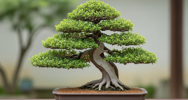 Bonsai tree structure showing balanced pruning and miniature canopy design