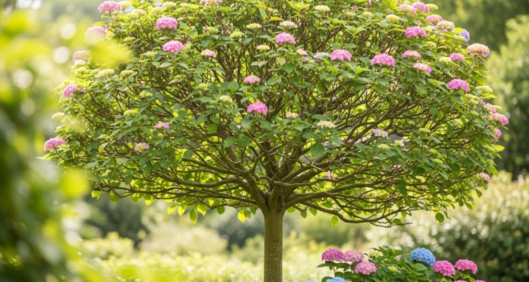 Hydrangea tree structure showing proper pruning shape and balanced canopy